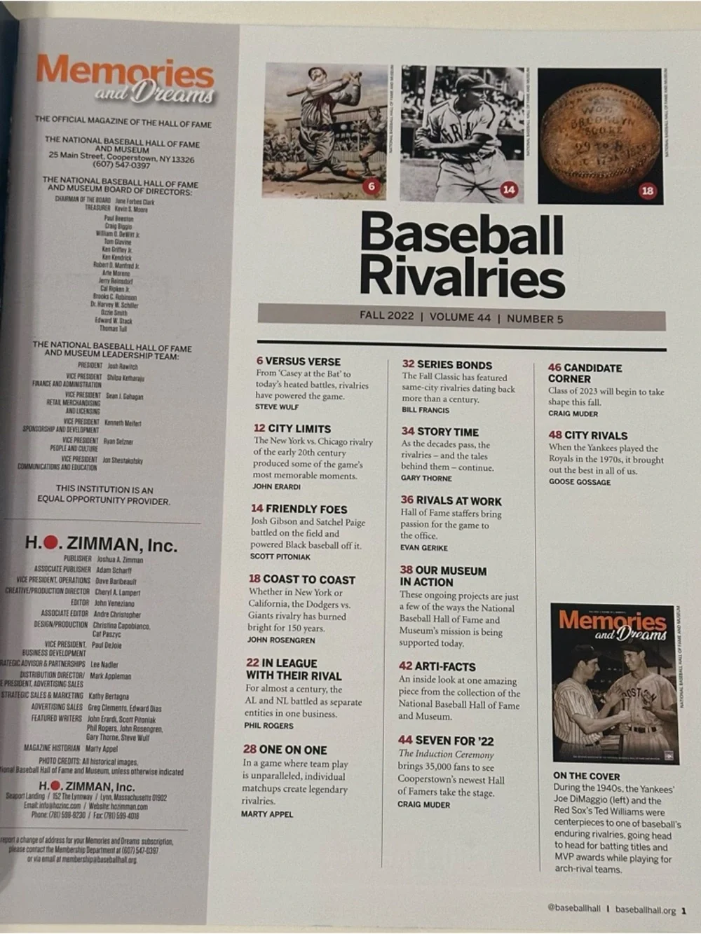 Baseball Hall of Fame Memories and Dreams Magazine 2022 Season Full Set Lot Of 5